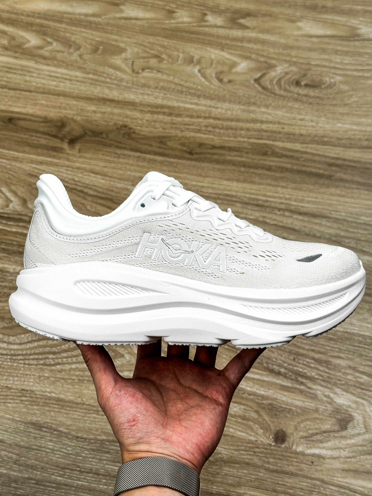 HOKA Bondi 9 Triple White Running Trainers – Cushioned Lifestyle Sneakers