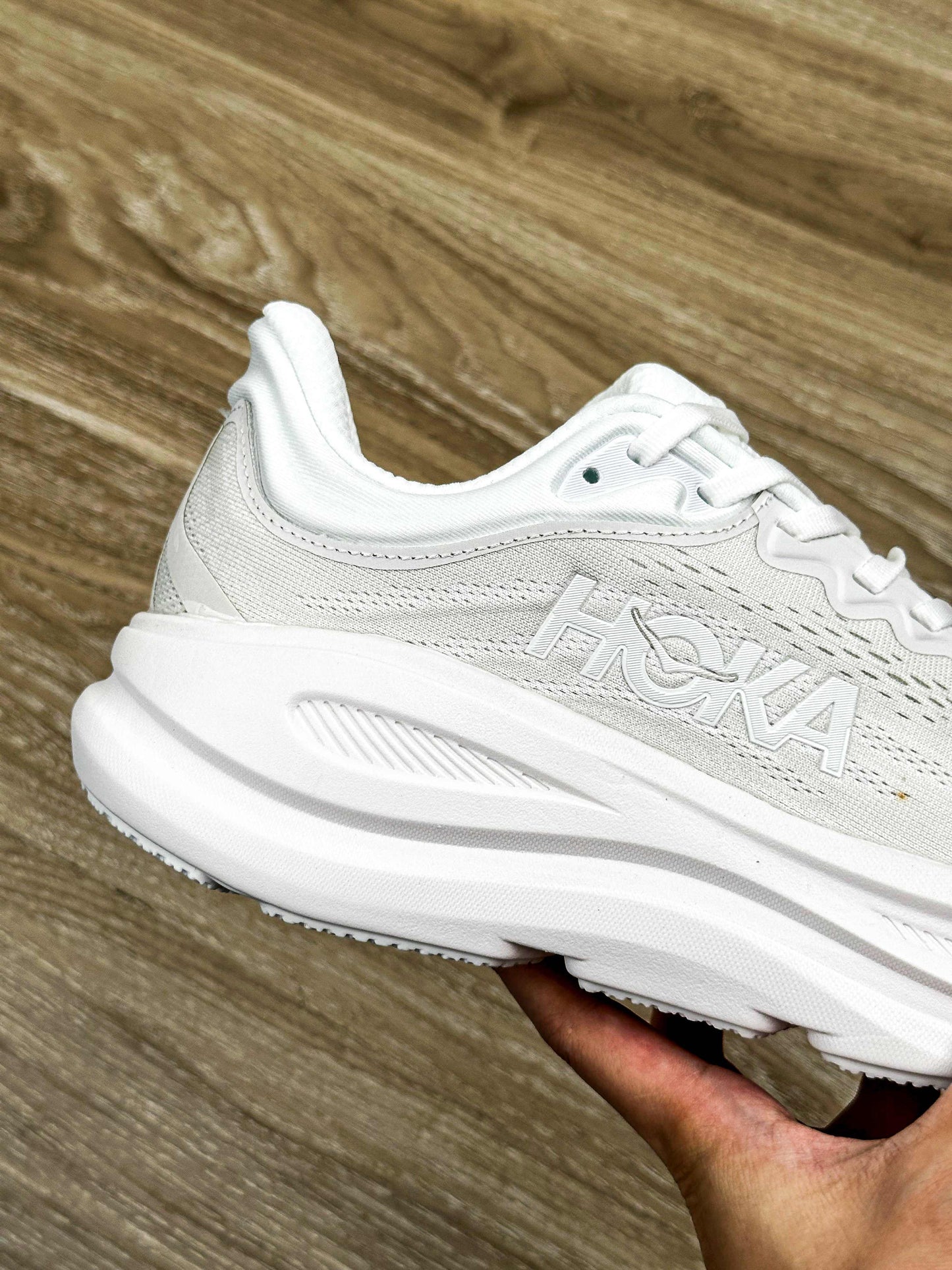 HOKA Bondi 9 Triple White Running Trainers – Cushioned Lifestyle Sneakers